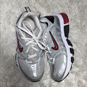 Nike Metallic Silver and Red Sneakers